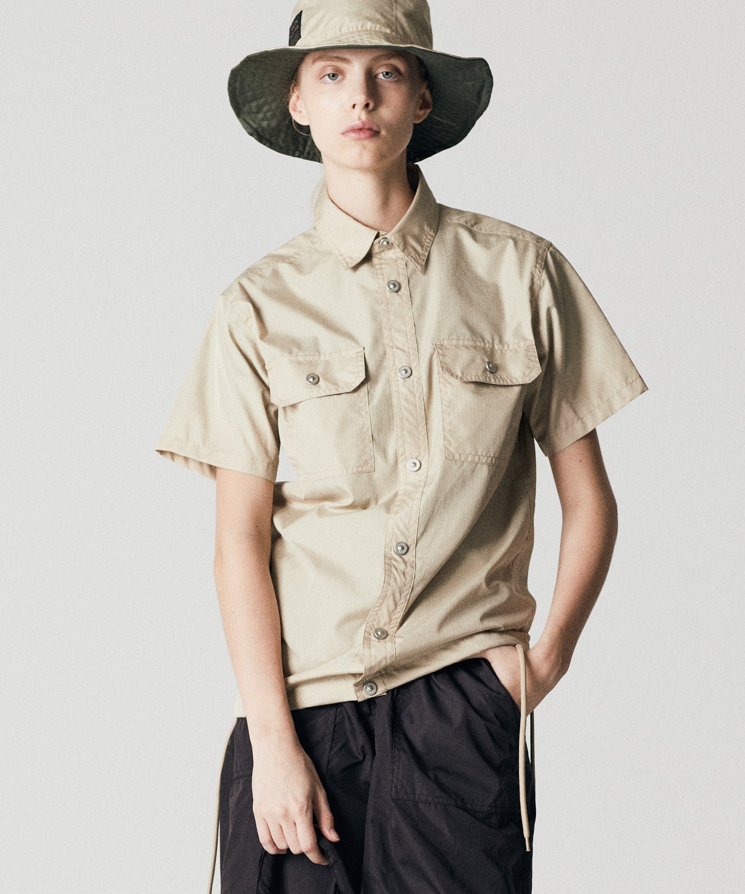 TAION〉[UNISEX] ノンダウン ミリタリー ハーフスリーブシャツ