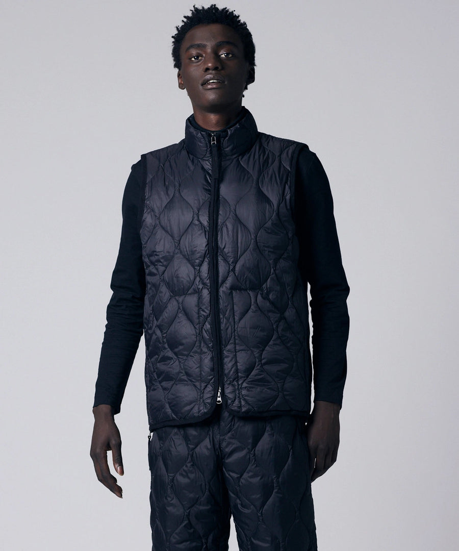 〈TAION〉[UNISEX] ミリタリー ハイネックWジップ ダウンベスト-ソフトシェル(TAION-002ALSZML-1)