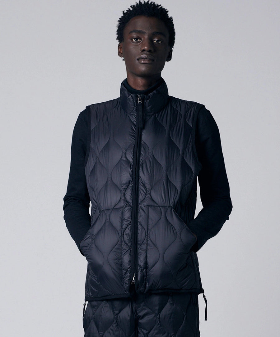 〈TAION〉[UNISEX] ミリタリー ハイネックWジップ ダウンベスト-ソフトシェル(TAION-002ALSZML-1)