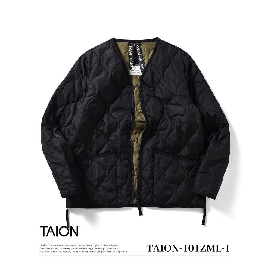 〈TAION〉[UNISEX] ミリタリー Vネックジップ ダウンジャケット(TAION-101ZML-1)