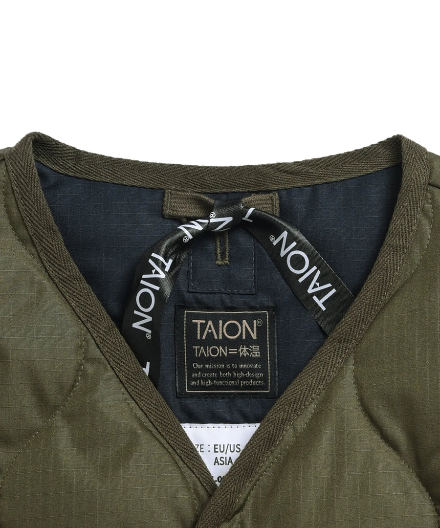 〈TAION〉[UNISEX] ミリタリー Vネックジップ ダウンジャケット(TAION-101ZML-1)