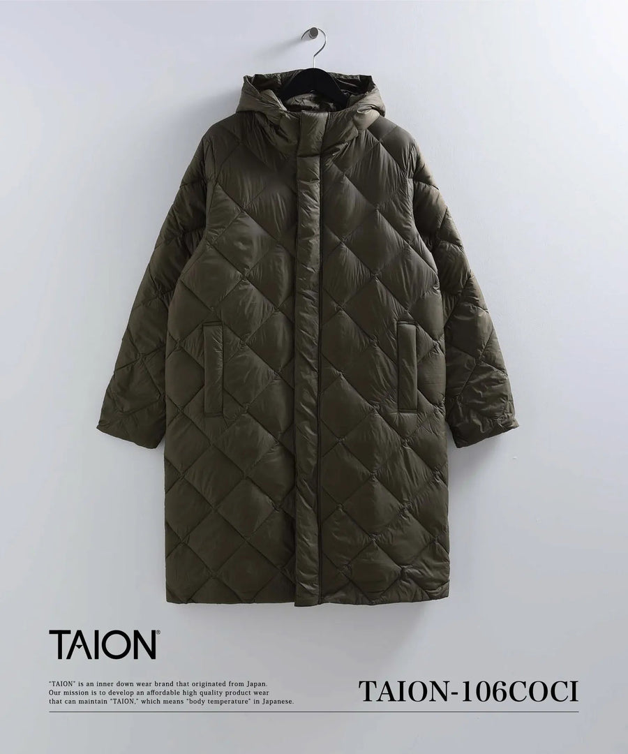 〈TAION〉[UNISEX] シティ フード ロングダウンジャケット(TAION-106COCI)