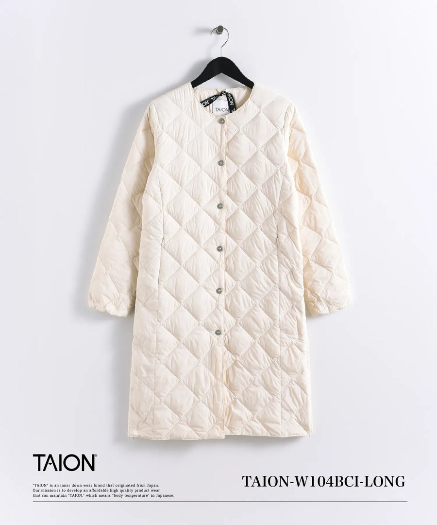 〈TAION〉[WOMEN] シティ クルーネック ロングダウンコート(TAION-W104BCI-LONG)